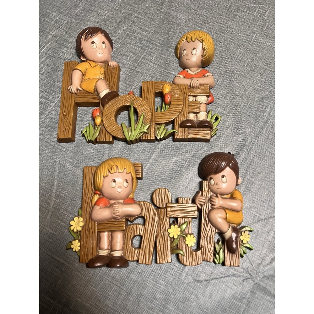Burwood Vintage 70's Kids Room Decor Faith Hope Religious Made In USA